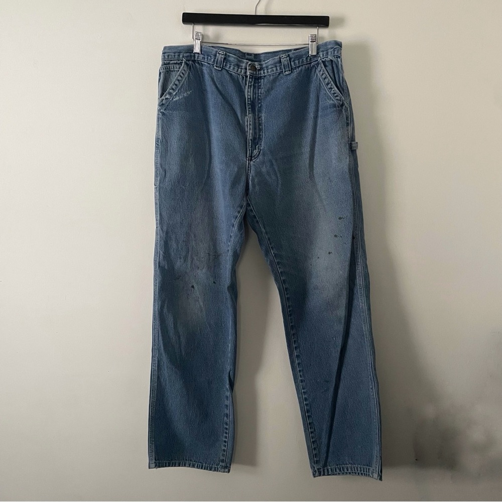 Vintage 90s Liberty Carpenter Patchwork Distressed Denim Jeans Size 38